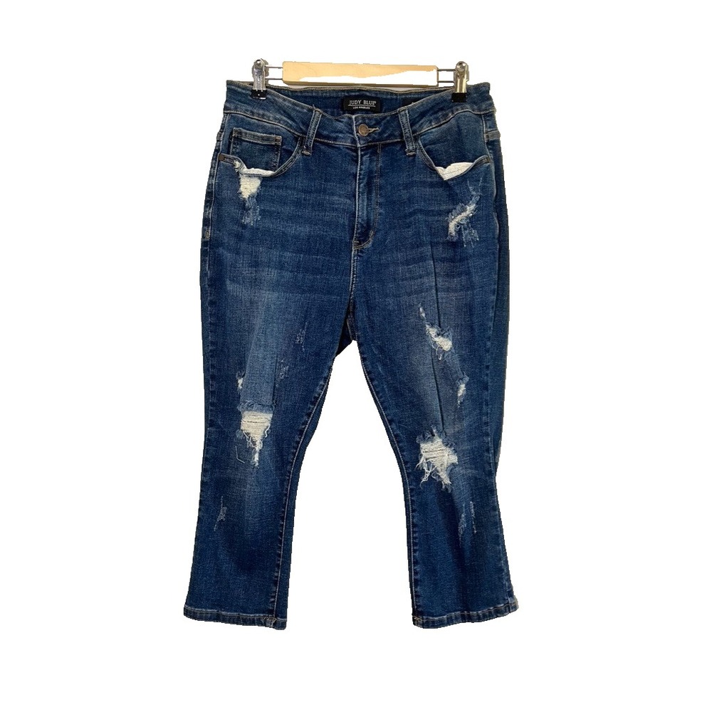 Judy Blue 14W Denim Capri Jeans Classic Preppy Distressed Western Chic